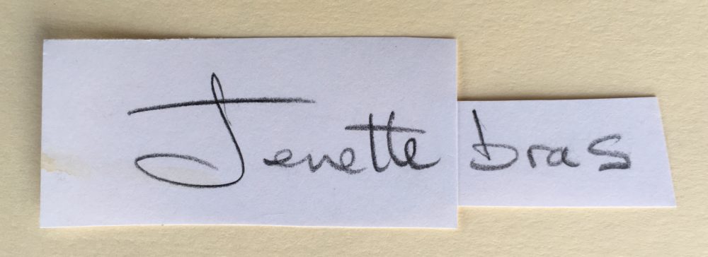 The Jenette Bras logo is based on Jenette’s handwriting.